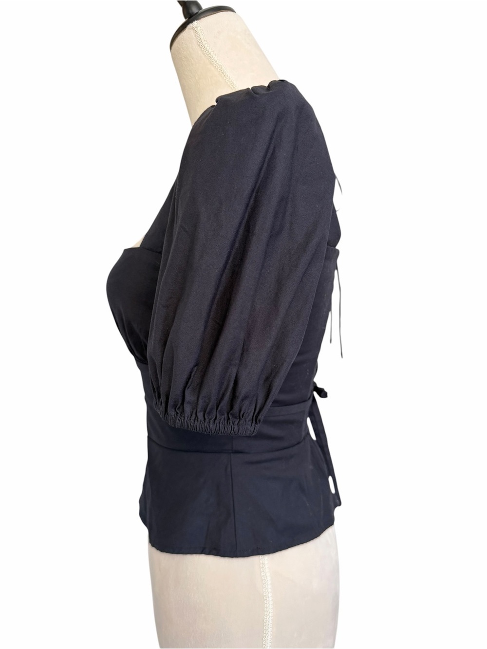 Reformation Fiske Black Square-Neck Puff Sleeve Tie-Waist Top - Picture 5 of 8